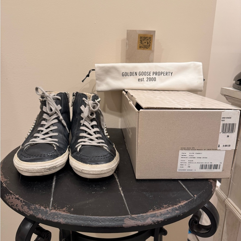 Golden Goose Navy High-Top Sneakers with White Laces